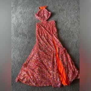 Mori Lee orange and pink sequin dress size 6